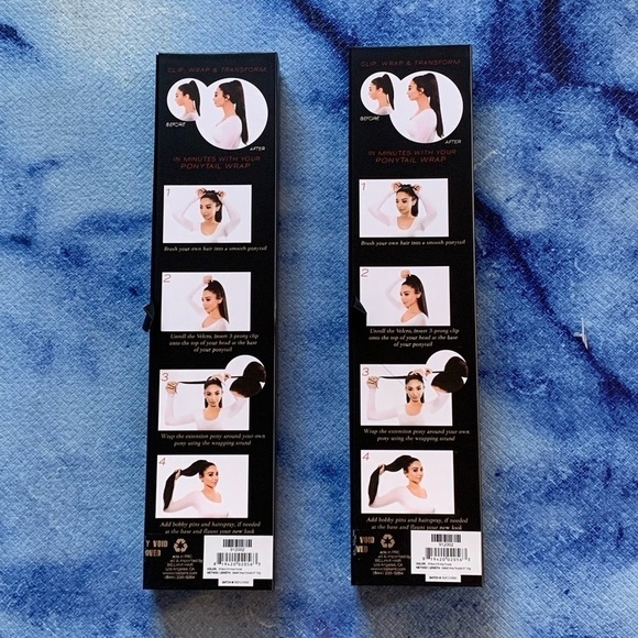 LOT OF 2 - BELLAMI IT'S A WRAP PONYTAIL EXTENSION 16" - HUMAN HAIR, JET BLACK - Picture 3 of 4